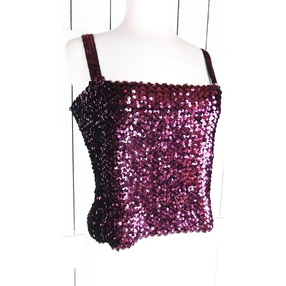 Vintage sequins stretch tank top/sequin stretchy fitted cropped tube top/medium - Picture 2 of 4